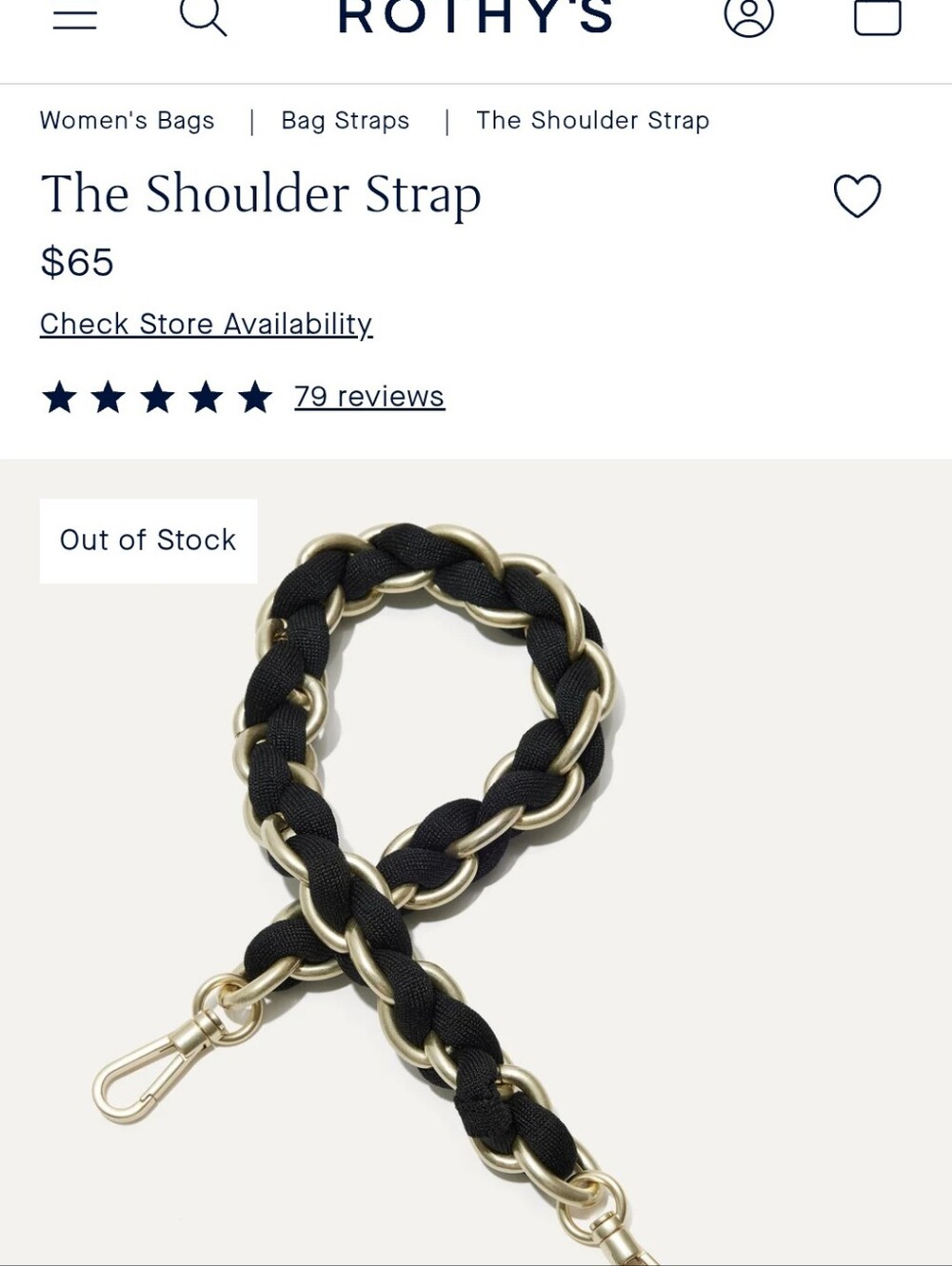 Rothy's Shoulder Strap Black Chain NWT - Picture 3 of 3